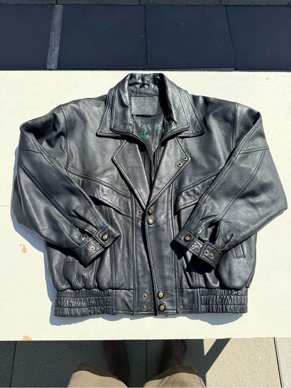Classic Black Leather Bomber Jacket - Men